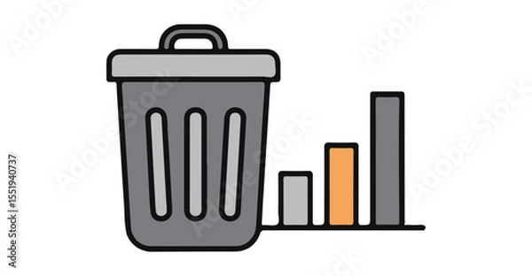 Obraz flat vector icon Trash Bin with Recycle, Trash Bin Bar Graph icon, suitable for infographic and app design