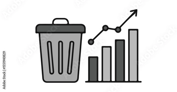 Obraz flat vector icon Trash Bin with Recycle, Trash Bin Bar Graph icon, suitable for infographic and app design