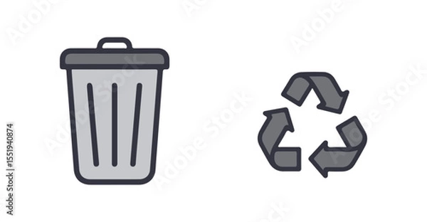 Obraz flat vector icon Trash Bin with Recycle, Minimalist Trash Bin Recycle icon, suitable for infographic and app design