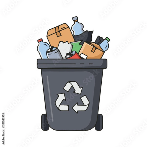 Obraz flat vector icon Trash Bin with Recycle, Overflowing Bin with Recyclables icon, suitable for infographic and app design