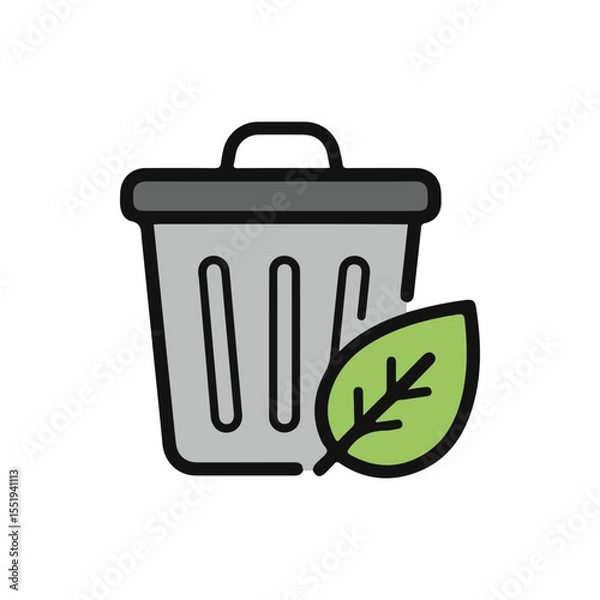 Obraz flat vector icon Trash Bin with Recycle, Trash Bin Leaf Eco icon, suitable for infographic and app design