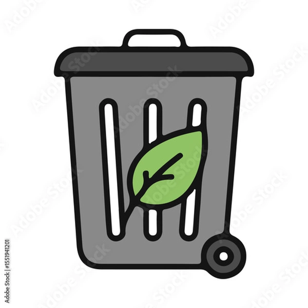Obraz flat vector icon Trash Bin with Recycle, Trash Bin Leaf Eco icon, suitable for infographic and app design