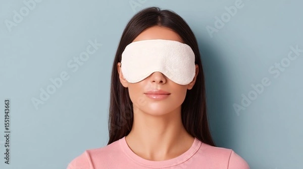Fototapeta Woman resting her eyes with warm eye mask in a tranquil wellness environment spa setting relaxation concept