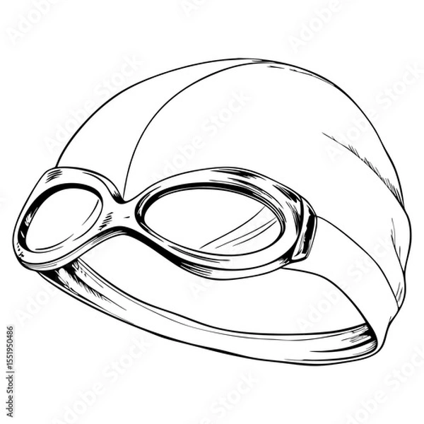 Fototapeta Swimming cap with goggles in black and white sketch