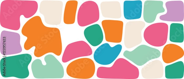 Fototapeta Abstract Organic Shapes Pattern with Bold Colors and Playful Design for Modern Backgrounds and Creative Projects, Featuring Irregular Forms and Dynamic Composition