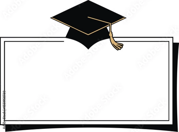 Fototapeta Elegant Graduation Announcement Template with Black Background and Golden Cap Illustration for Academic Achievements and Educational Milestones Design Projects
