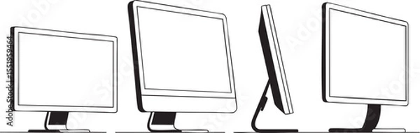Fototapeta Computer Monitor Set in Various Angles - Vector Line Art Illustration for Technology, Office Equipment, and Display Devices - Modern and Sleek Design