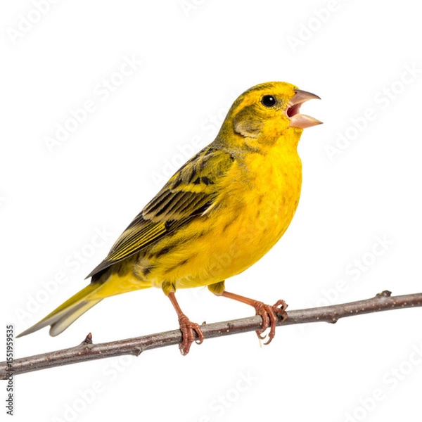 Fototapeta Songbird in Mid-Chirp on Branch, High-Resolution PNG of a Canary for Wildlife and Spring Artwork.