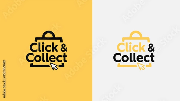 Fototapeta Click and Collect Logo Set - Vector Icons for Online Shopping, Retail Services, and Convenient Pickup - Black and Yellow Color Variations
