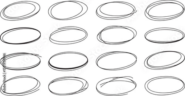 Fototapeta Hand Drawn Oval Highlight Marker Collection: Emphasize Key Points with Doodle Circles for Text, Notes, and Design Elements on a Clean Black Background Canvas