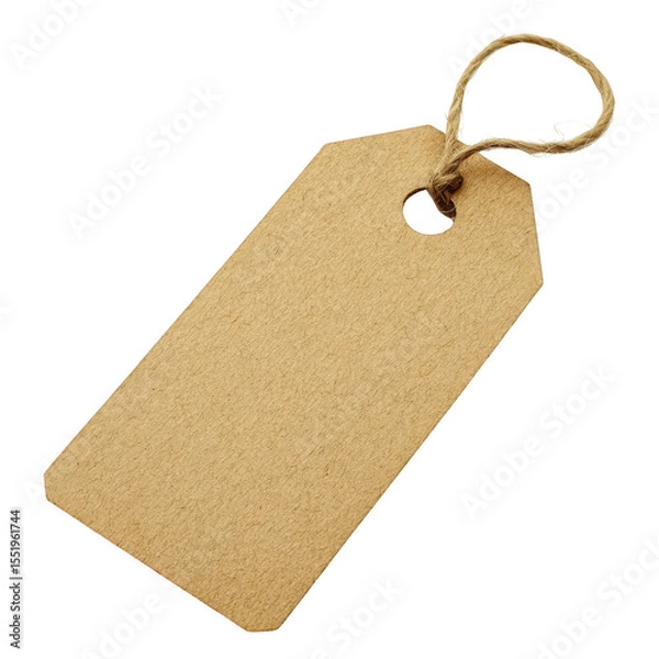 Fototapeta Tan paper tag with string attached for product labeling on transparent background
