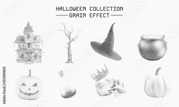 Fototapeta Halloween Grain Effect Icon Set with spooky elements