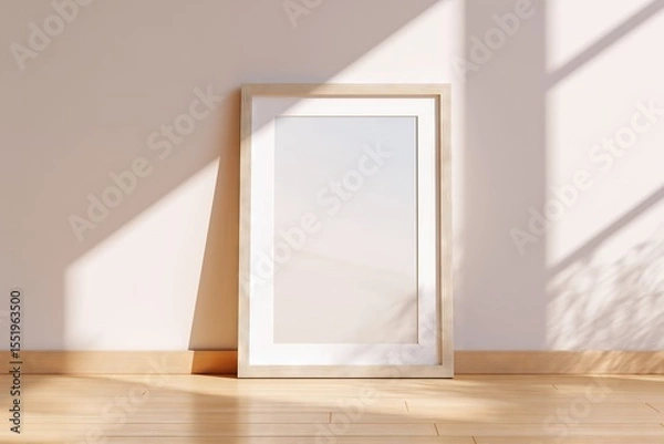 Fototapeta Minimalist White Frame Mockup with Passepartout on Floor