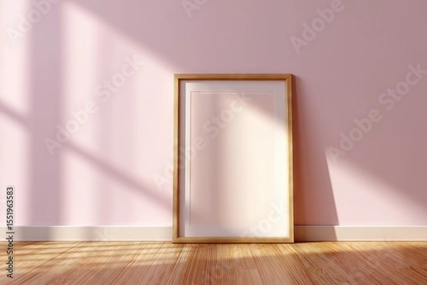 Fototapeta Minimalist Frame Mockup on a Wooden Floor with Sunlight