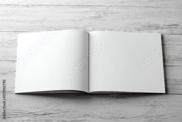 Fototapeta Blank Open Magazine Mockup on a White Wood Table