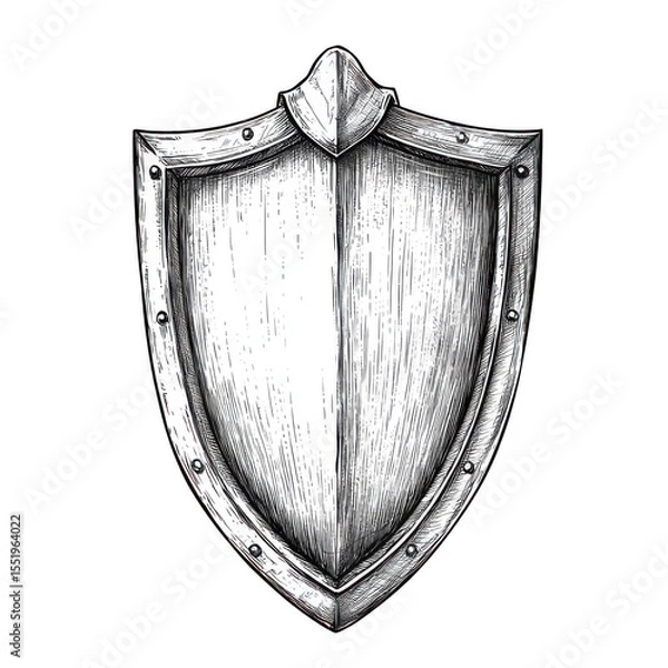 Fototapeta Hand drawn medieval knight shield isolated on transparent background