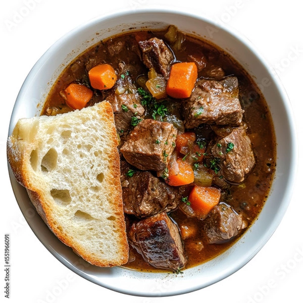 Fototapeta Beef stew with bread in bowl isolated on transparent background