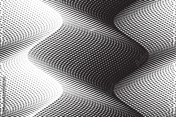 Fototapeta Dynamic Black and White Halftone Wave Pattern