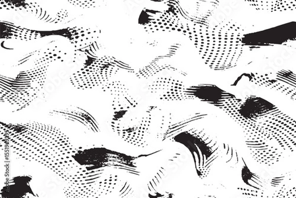 Fototapeta Abstract Black and White Halftone Dots and Grunge Strokes Pattern