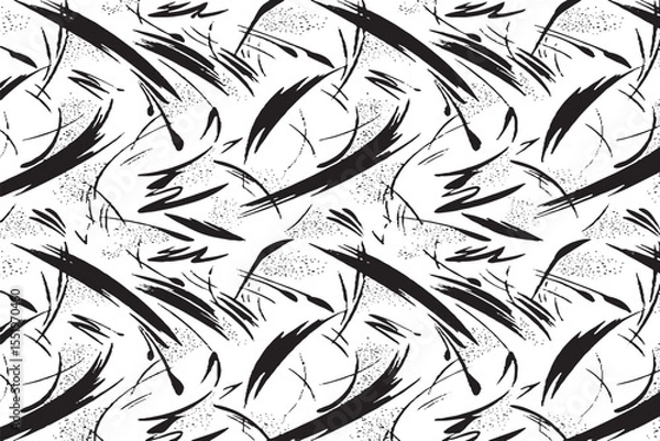 Fototapeta Dynamic Abstract Black Brush Strokes and Splatters Pattern