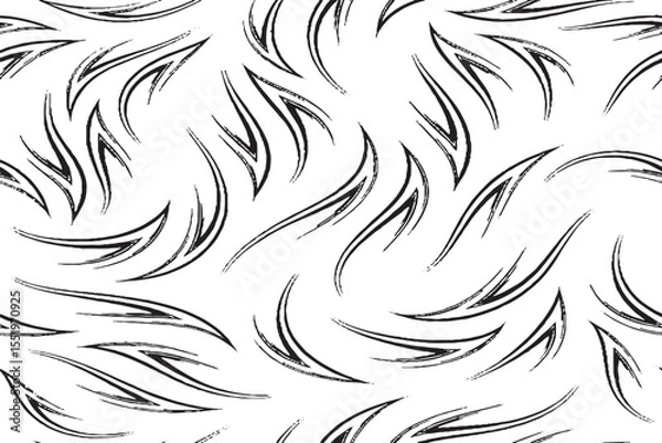 Fototapeta Abstract Black Brush Stroke Swirls and Curves Pattern
