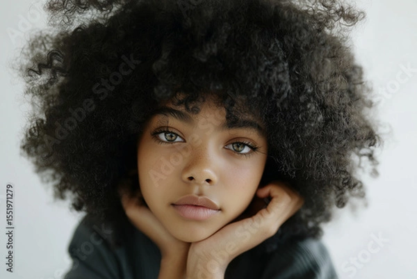 Obraz Close-up portrait of young Black girl with afro and natural skin
