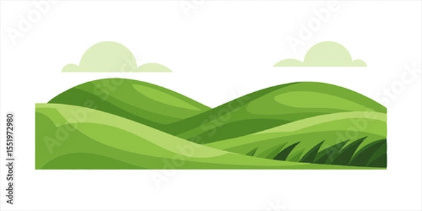Fototapeta minimalist rolling hills with green grass in vector on white background on transparent background