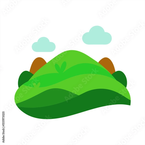 Fototapeta peaceful green hill landscape drawing on white background 4 on transparent background