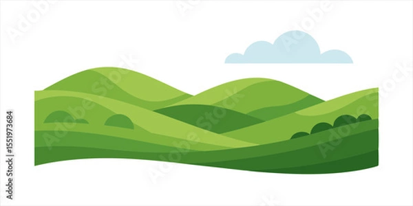 Fototapeta vector landscape of rolling grassy hills isolated on white background on transparent background