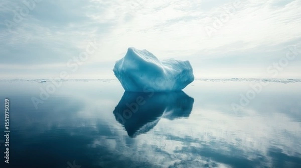 Fototapeta Serene Iceberg Reflection in Calm Arctic Waters Under Cloudy Sky