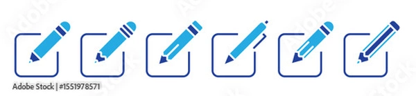 Fototapeta Edit icon set. Notepad edit document with pencil and pen icon.  sign up icon. Business concept note edit pictogram. Vector illustration.