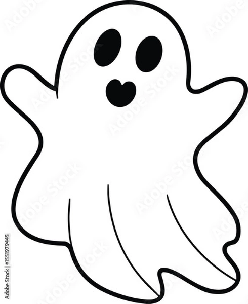 Fototapeta Adorable Halloween Ghost Outline – Simple Line Art Vector Illustration