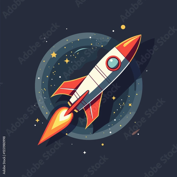 Fototapeta Rocket spaceship flying through space with stars and planets  