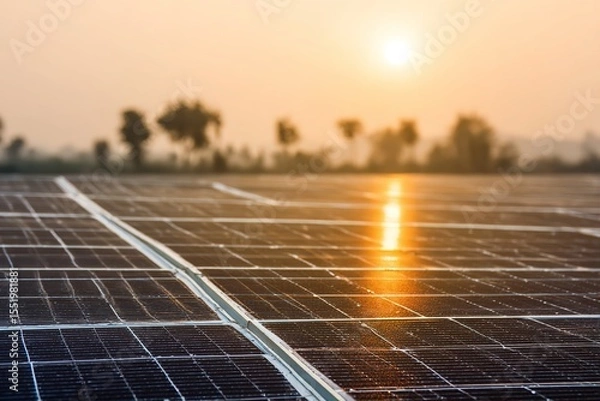 Fototapeta Solar panels under bright sunlight, clean and minimalistic design. Harnessing renewable energy for a sustainable future.
