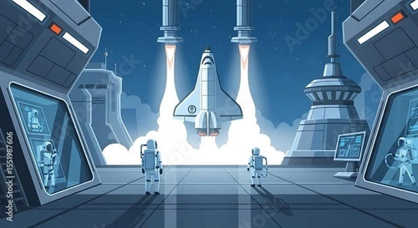 Fototapeta Spacecraft Launching with Astronauts Watching From Station