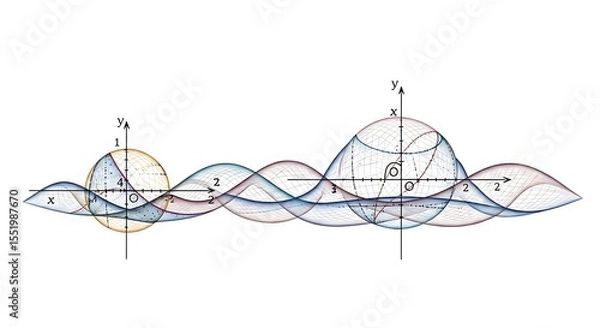 Fototapeta Spheres and Curves with Cartesian Coordinate System