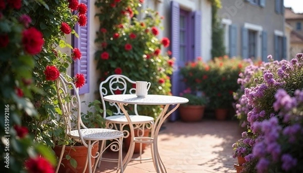 Obraz Romantic Balcony with Climbing Roses