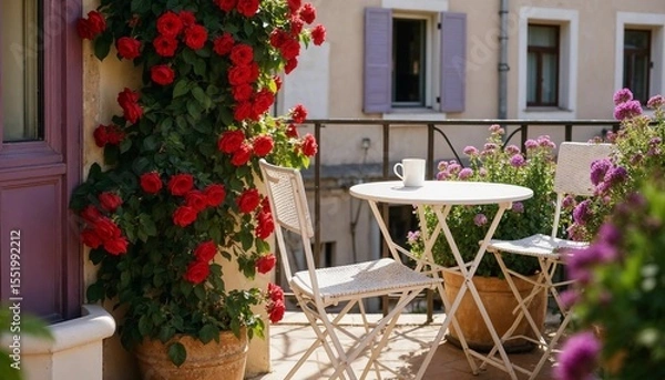 Obraz Romantic Balcony with Climbing Roses