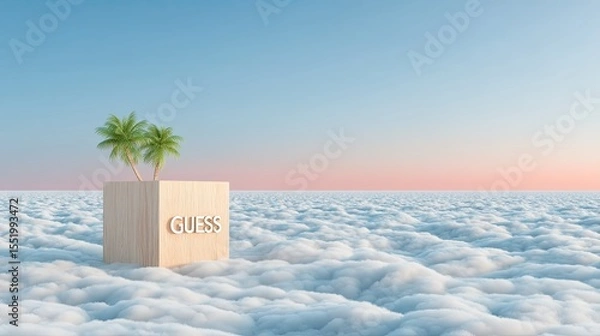 Fototapeta Wooden Cube with Guess Word on a Cloud Field at Sunset