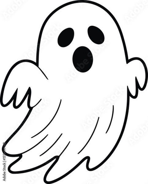 Fototapeta Surprised Halloween Ghost Line Art – Simple Spooky Vector Illustration