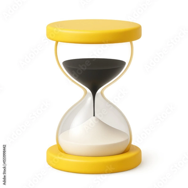 Fototapeta Time's Essence: Capturing the serene passage of moments, this striking hourglass features yellow accents and a gradient of dark and light granules, symbolizing the preciousness of time.