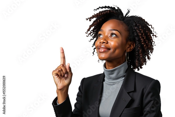 Obraz A portrait of a young African American woman experiencing a “eureka moment” against a clean, isolated background.