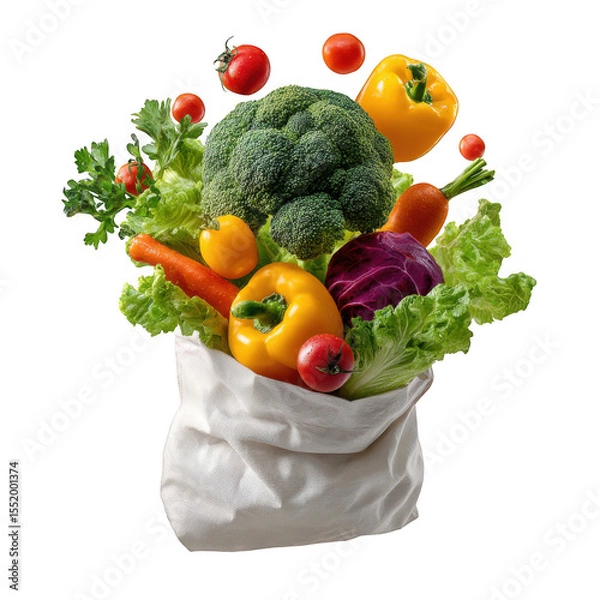 Fototapeta Fresh vegetables in bag isolated on transparent background