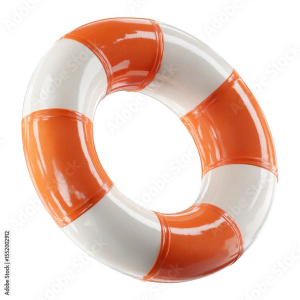 Fototapeta Orange and white life preserver isolated on transparent background
