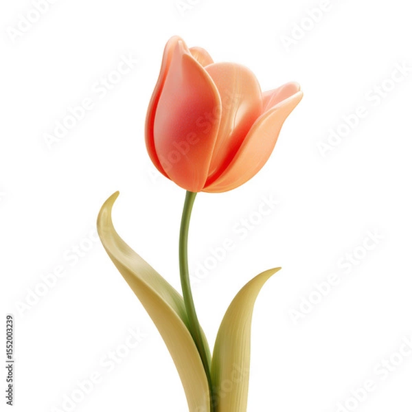 Fototapeta Single peach tulip isolated on transparent background