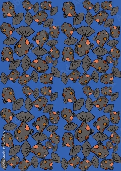 Fototapeta Pattern of cartoon fish on blue background  