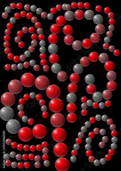 Fototapeta Abstract red and gray spheres in swirling design on black background  