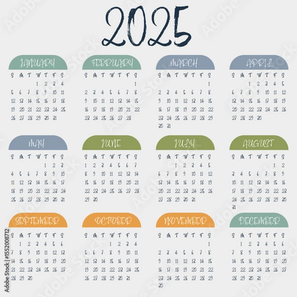 Fototapeta Calendar for 2025. Minimalistic, stylish and concise calendar for 2025.