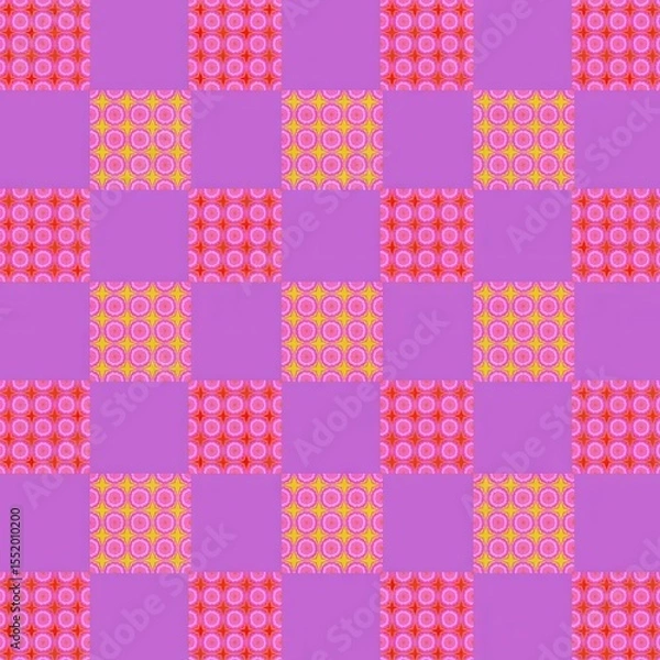 Fototapeta Colorful geometric pattern with pink and yellow squares on purple background  
