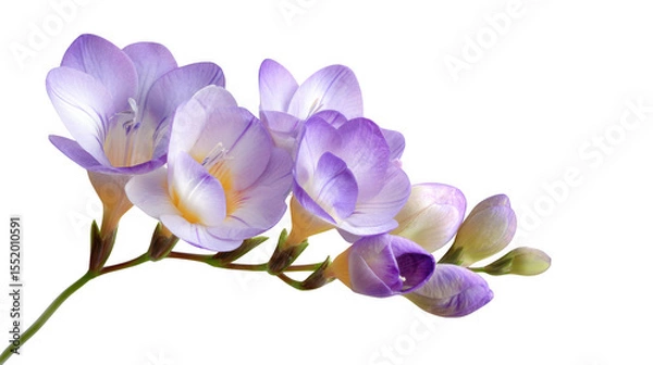 Fototapeta Delicate purple freesia flowers with buds on a stem isolated on transparent background